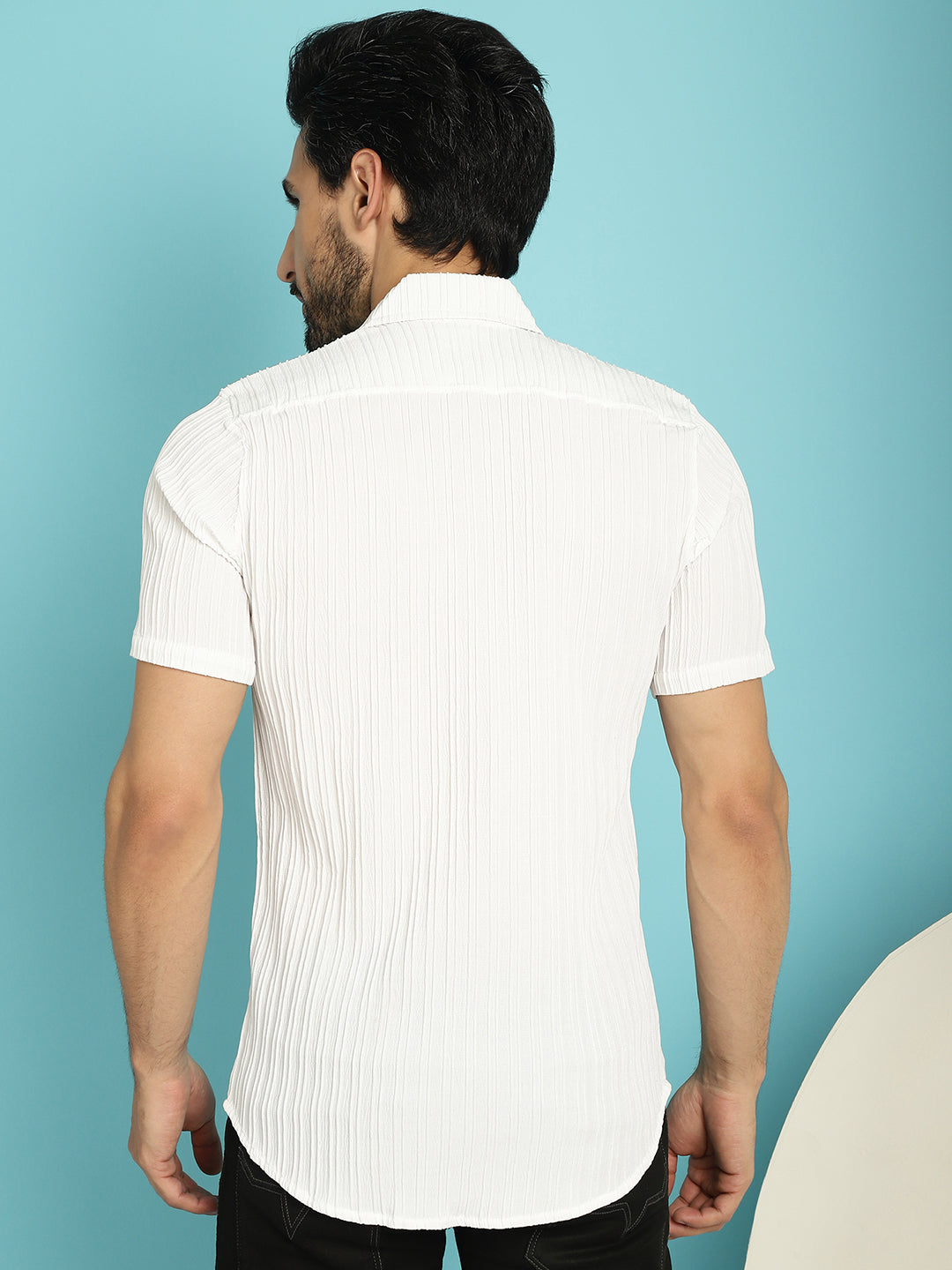 Indian Needle Men's Striped Casual Shirt - White