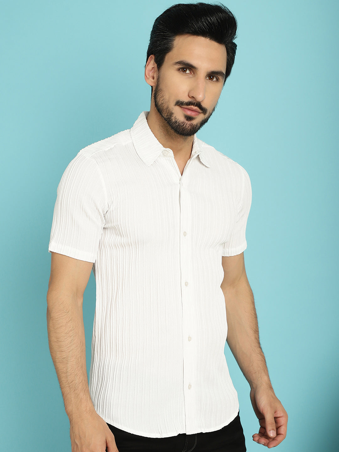 Indian Needle Men's Striped Casual Shirt - White