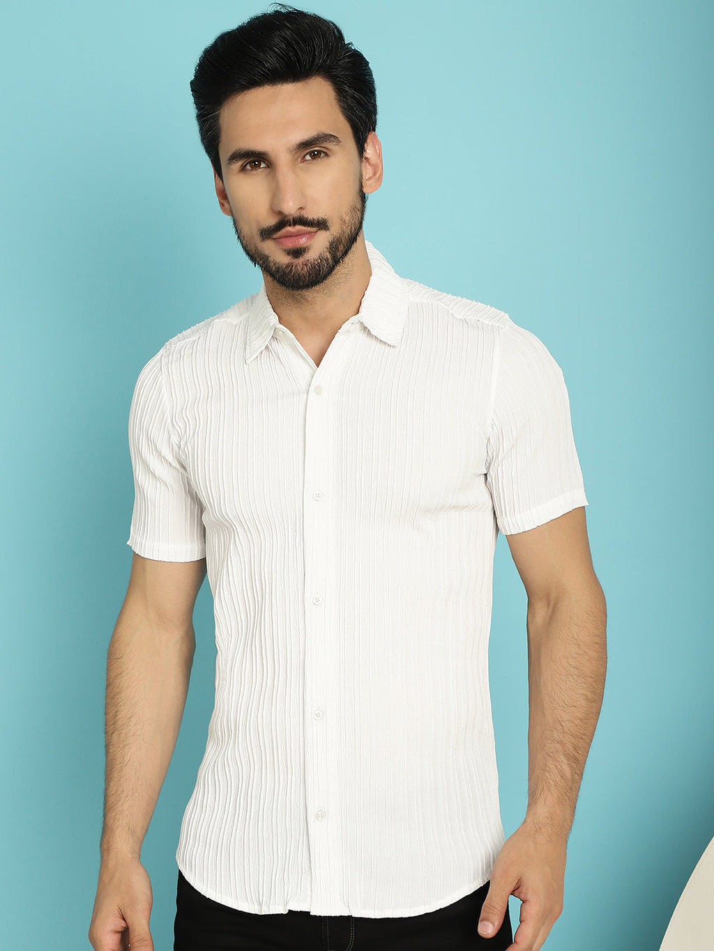 Indian Needle Men's Striped Casual Shirt - White