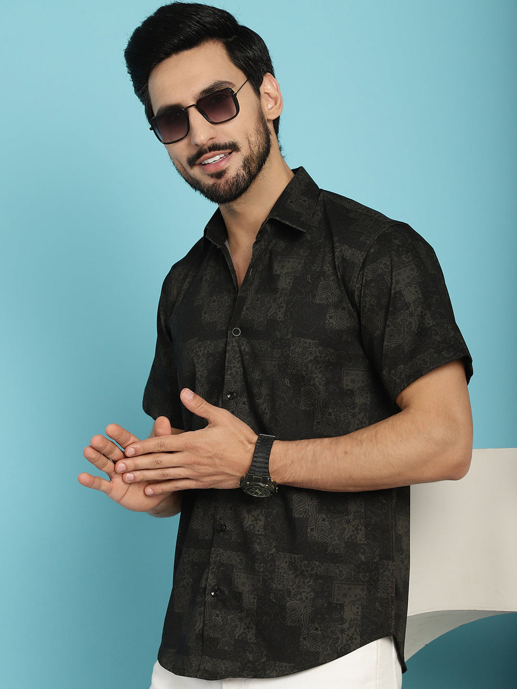 Indian Needle Men's Printed Casual Shirt - Black