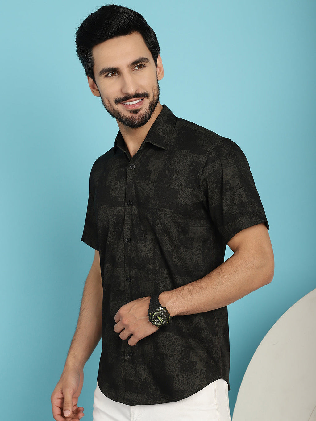 Indian Needle Men's Printed Casual Shirt - Black