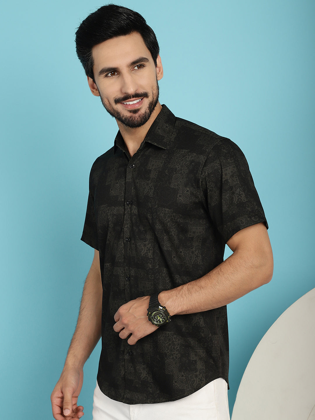 Indian Needle Men's Printed Casual Shirt - Black