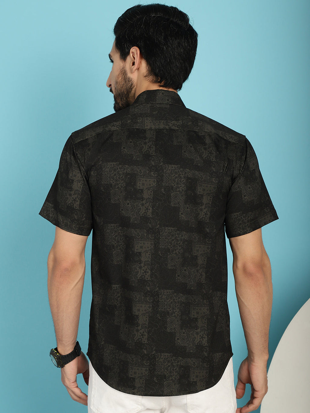 Indian Needle Men's Printed Casual Shirt - Black