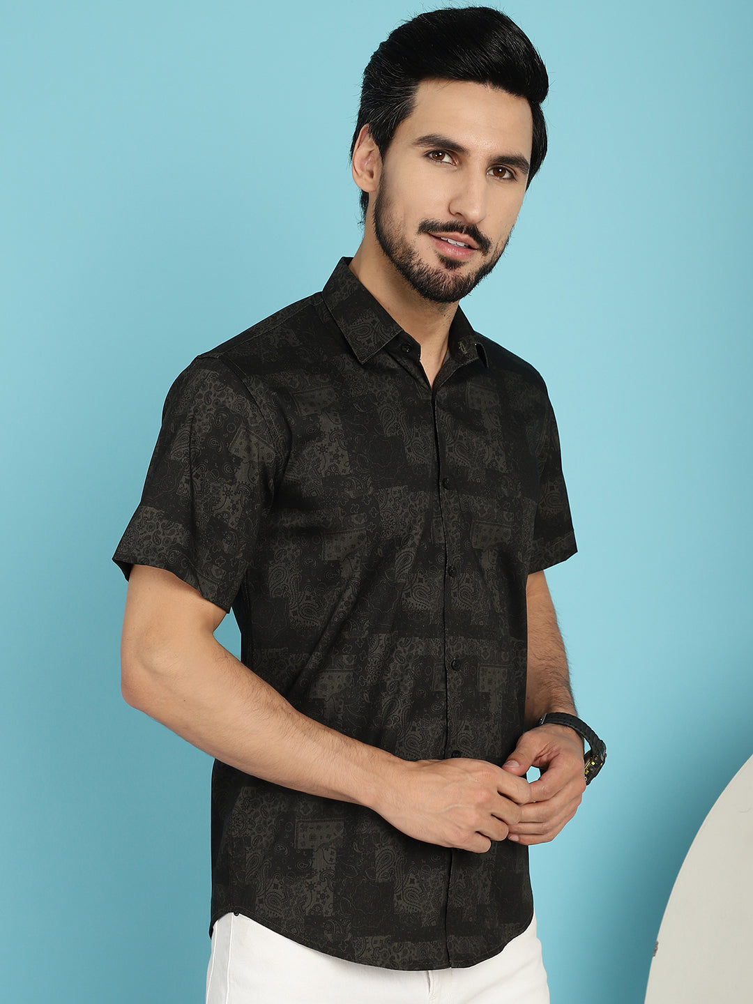 Indian Needle Men's Printed Casual Shirt - Black