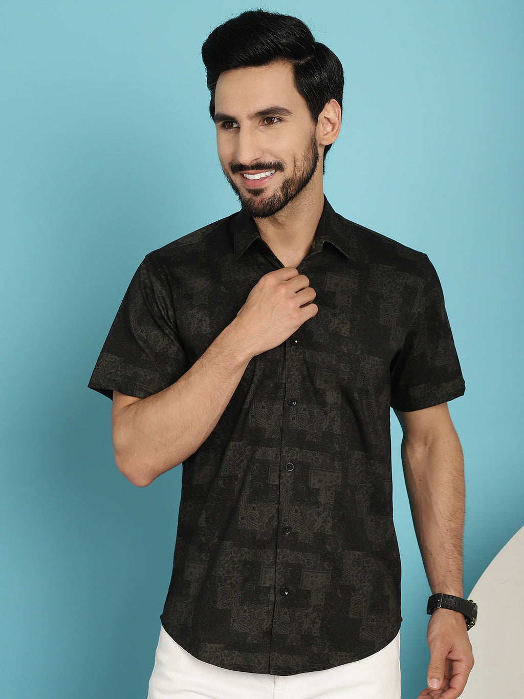 Indian Needle Men's Printed Casual Shirt - Black
