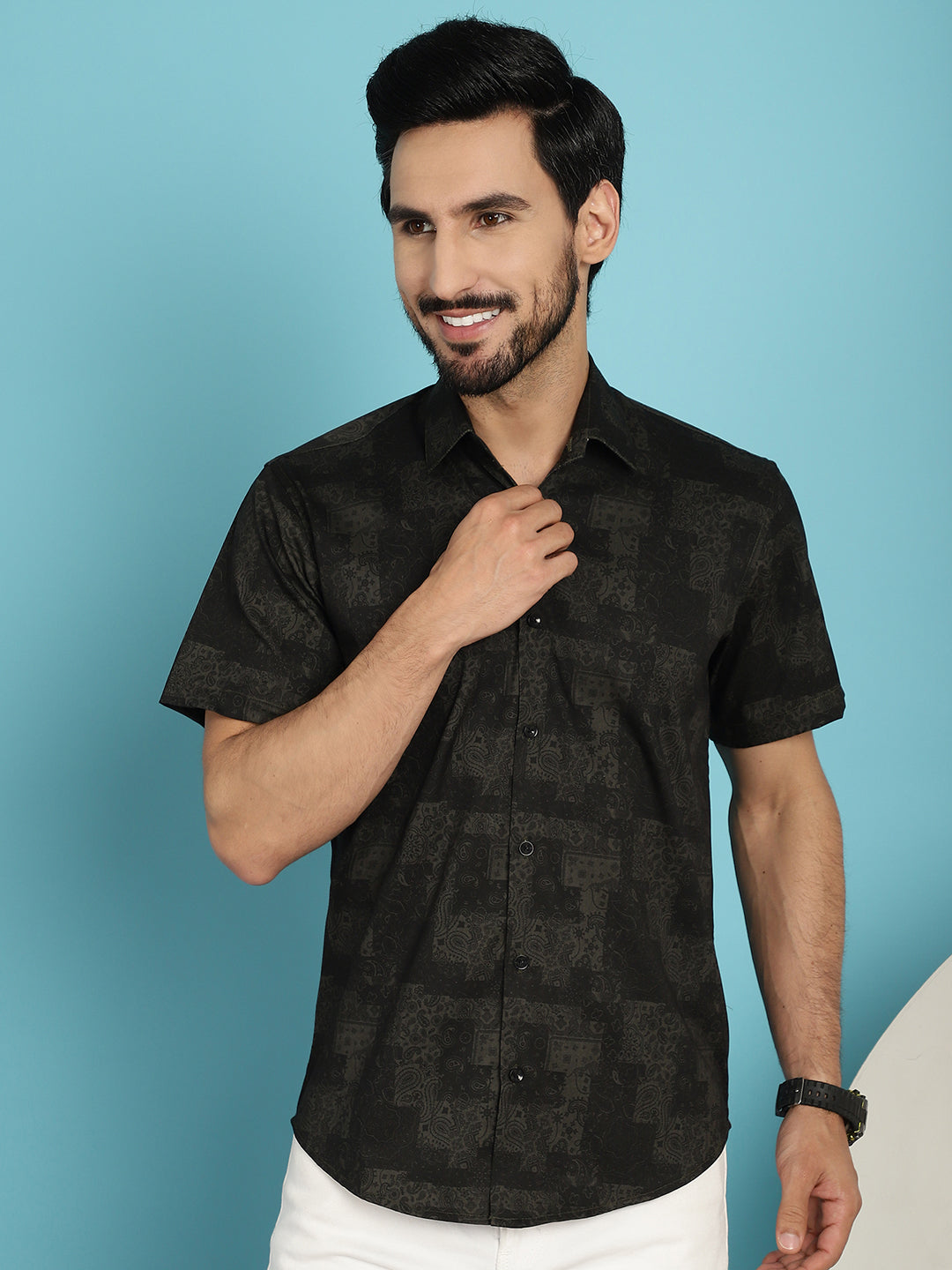 Indian Needle Men's Printed Casual Shirt - Black