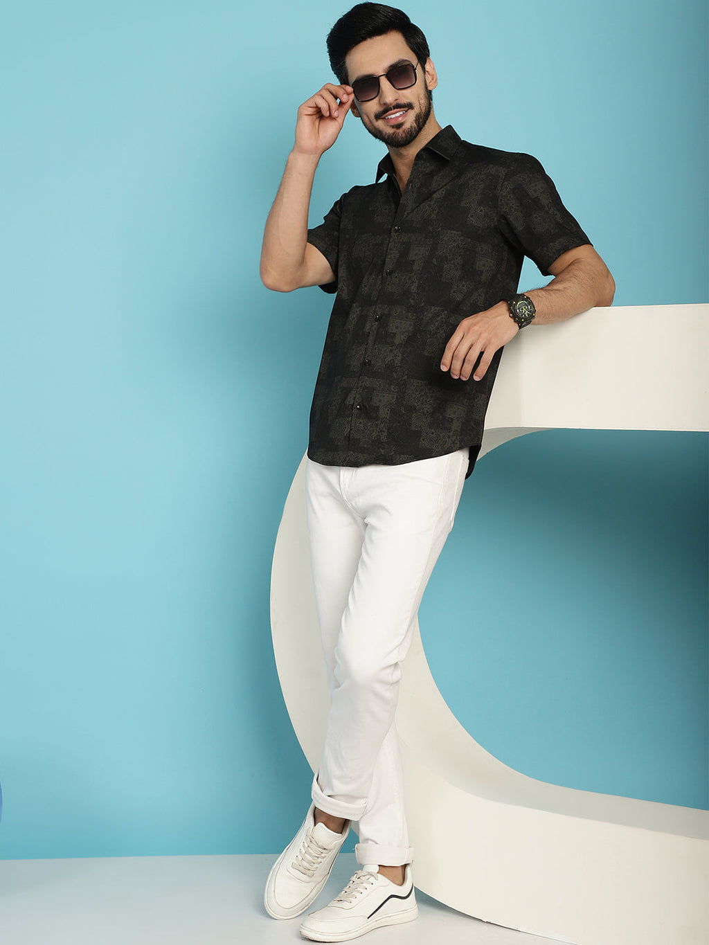 Indian Needle Men's Printed Casual Shirt - Black