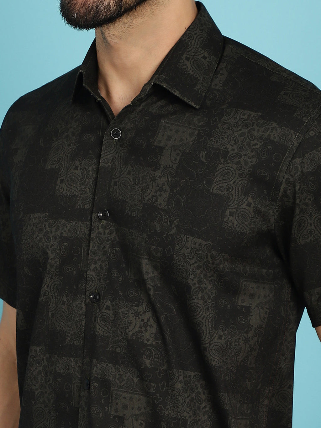 Indian Needle Men's Printed Casual Shirt - Black