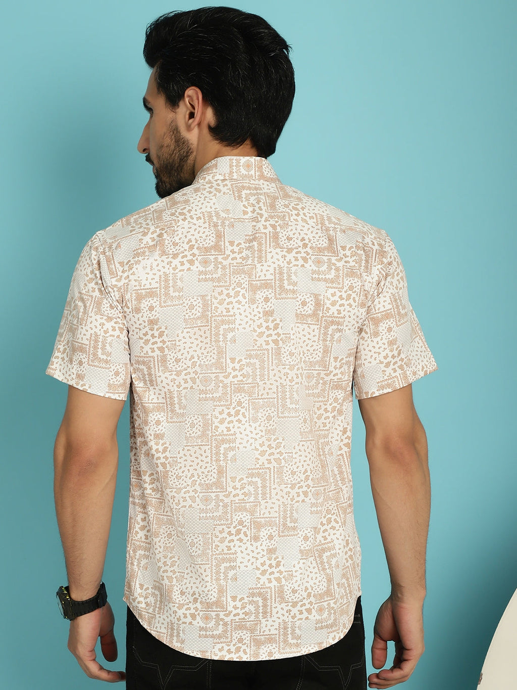 Indian Needle Men's Printed Casual Shirt - Peach