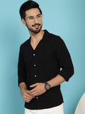 Indian Needle Men's Lapel Collar Casual Shirt - Black