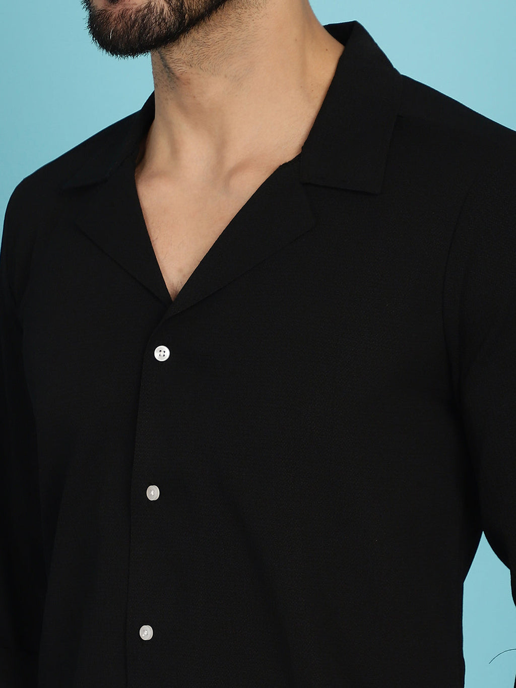 Indian Needle Men's Lapel Collar Casual Shirt - Black