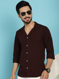 Indian Needle Men's Lapel Collar Casual Shirt - Coffee