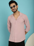Indian Needle Men's Lapel Collar Casual Shirt - Magenta