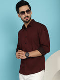 Indian Needle Men's Woven Design Casual Shirt - Maroon