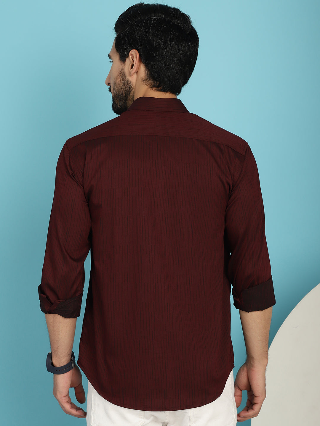 Indian Needle Men's Woven Design Casual Shirt - Maroon