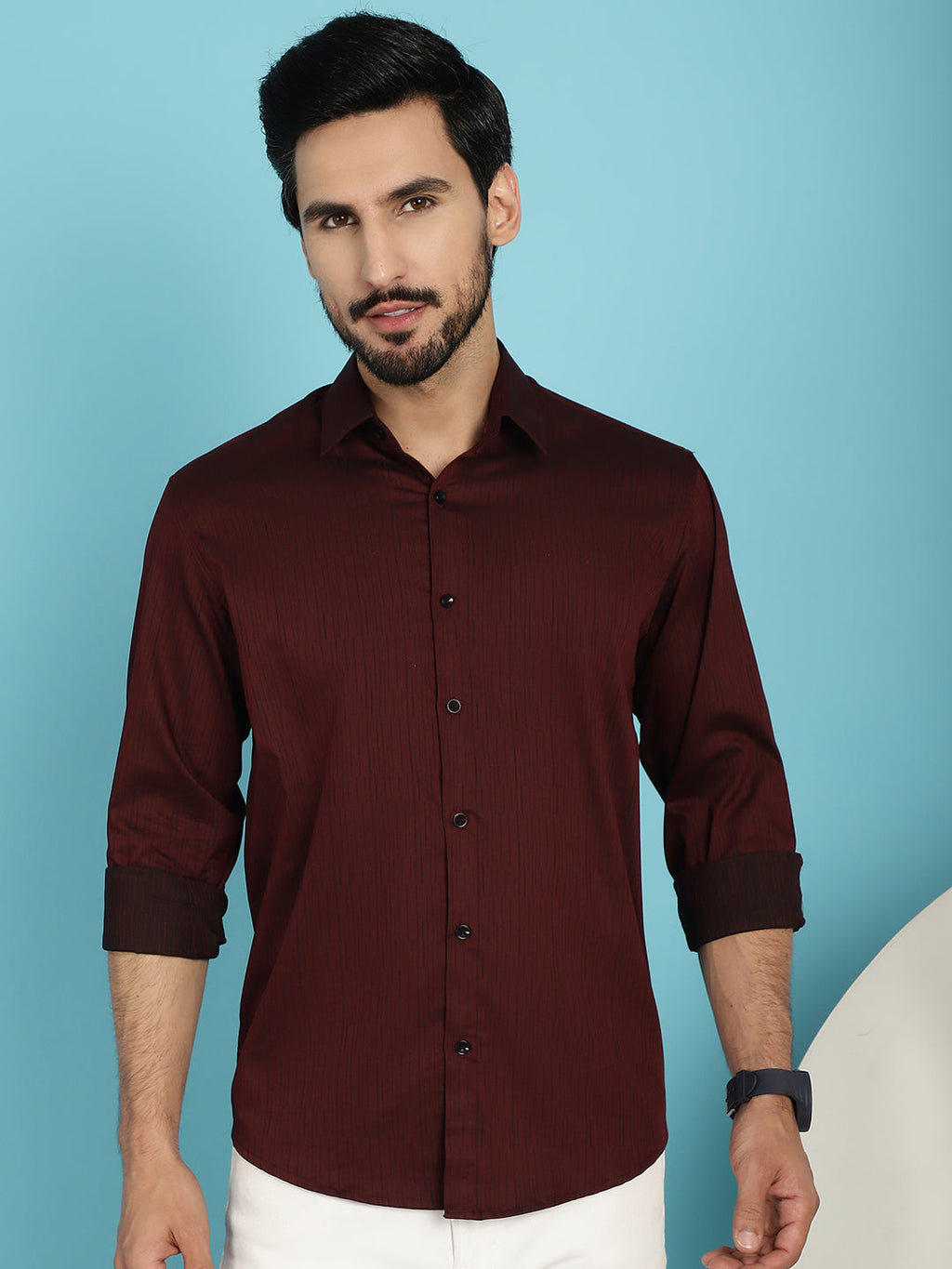 Indian Needle Men's Woven Design Casual Shirt - Maroon