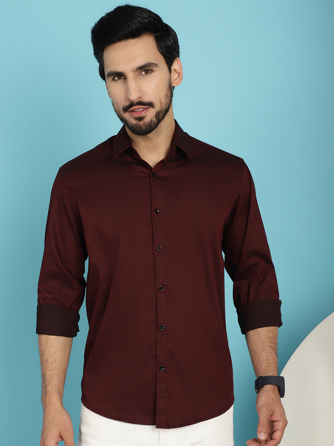 Indian Needle Men's Woven Design Casual Shirt - Maroon
