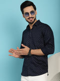 Indian Needle Men's Printed Casual Shirt - Navy Blue