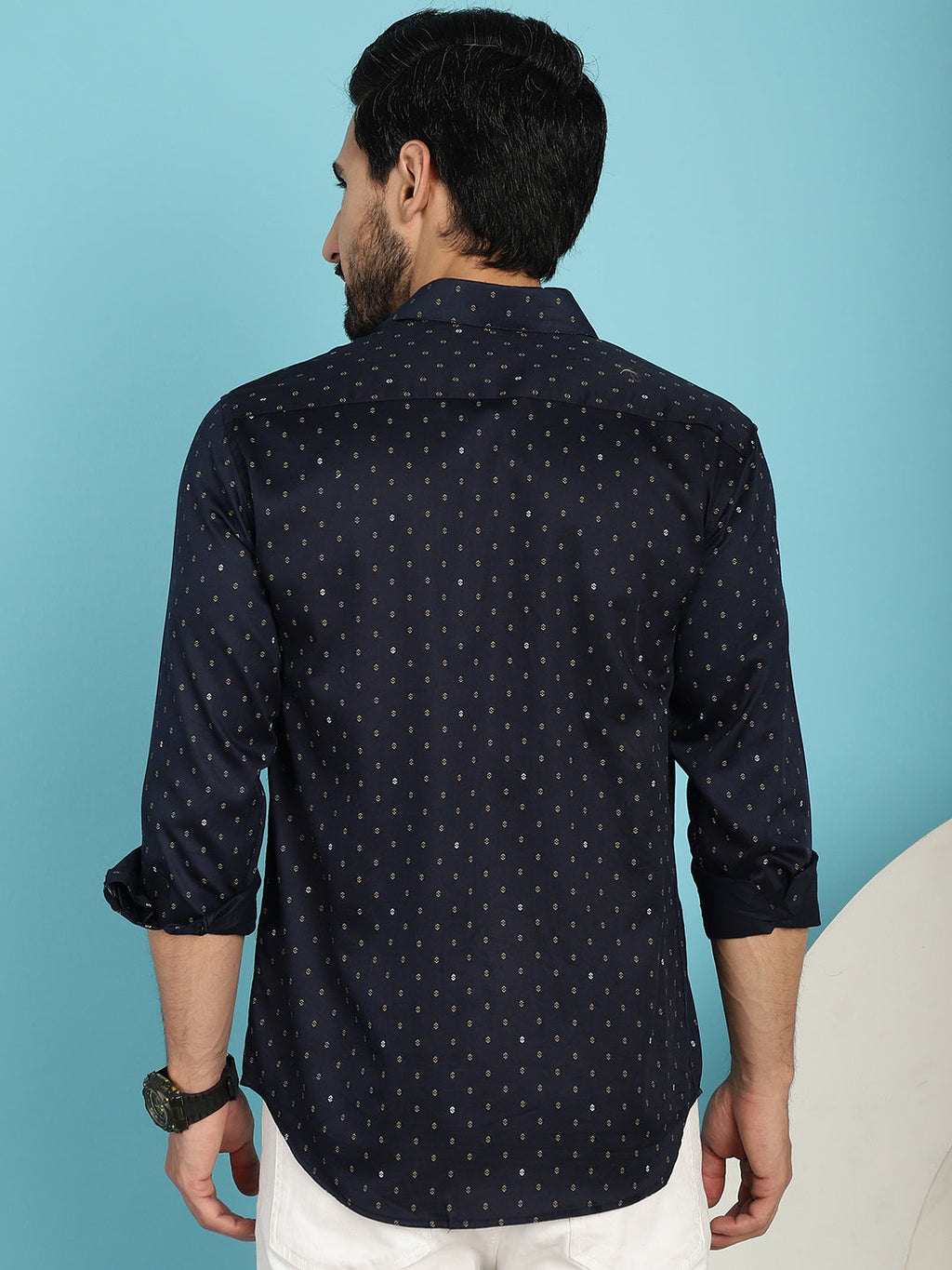 Indian Needle Men's Printed Casual Shirt - Navy Blue