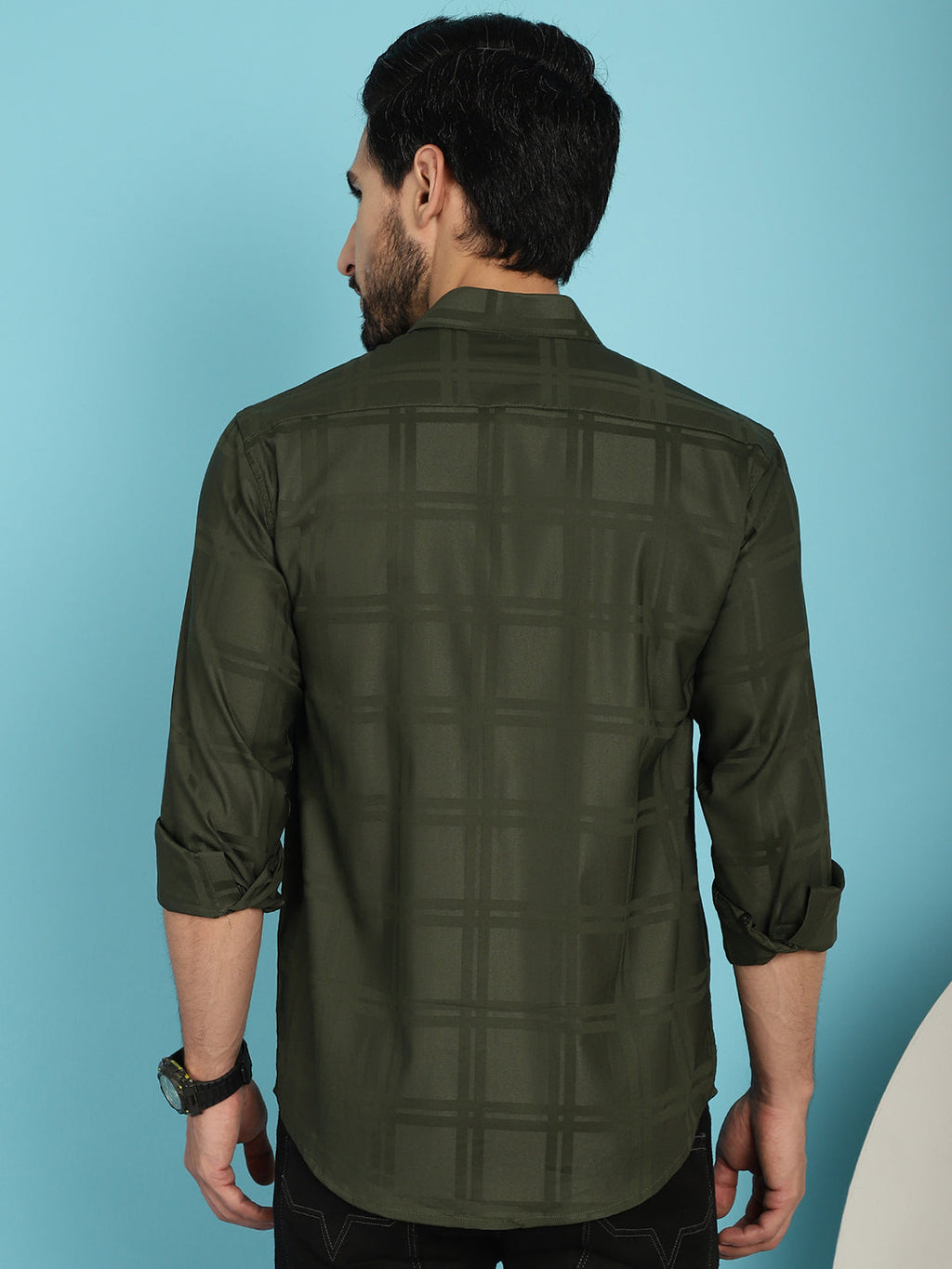 Indian Needle Men's Olive Green Checked Casual Shirt - Olive