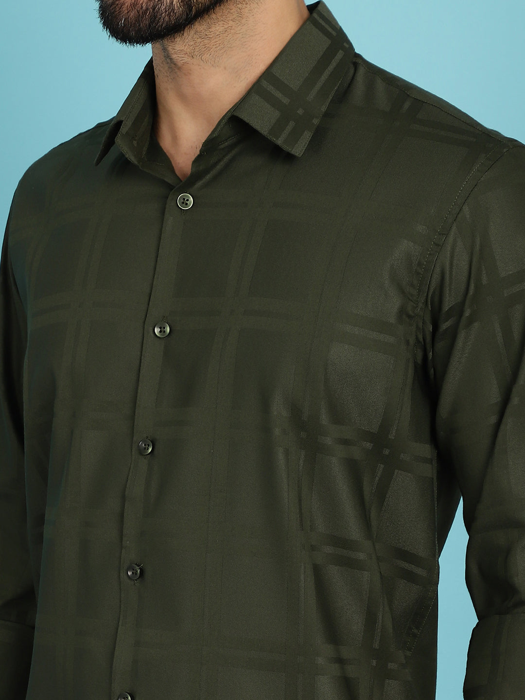 Indian Needle Men's Olive Green Checked Casual Shirt - Olive