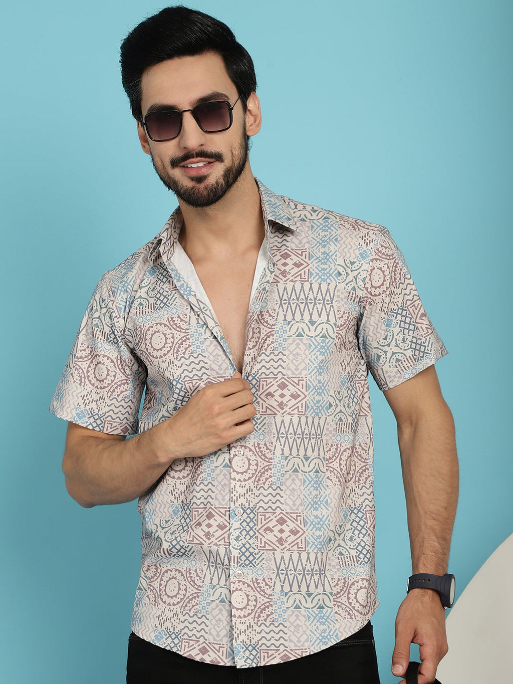 Indian Needle Men's Beige Printed Casual Shirt - Beige