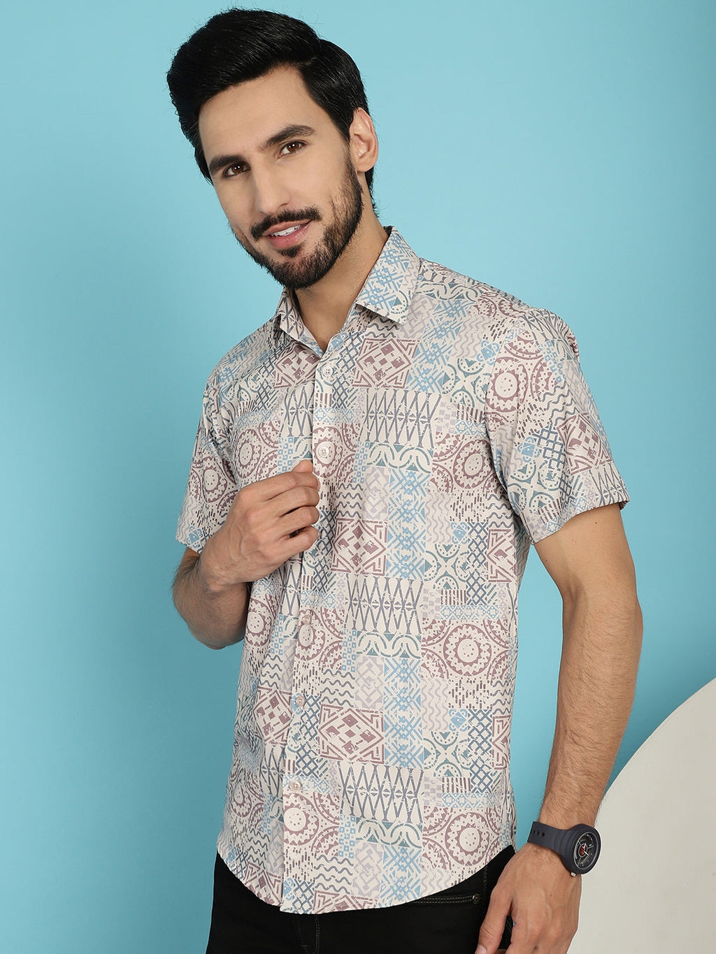 Indian Needle Men's Beige Printed Casual Shirt - Beige