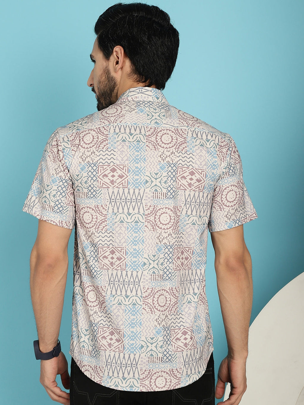 Indian Needle Men's Beige Printed Casual Shirt - Beige