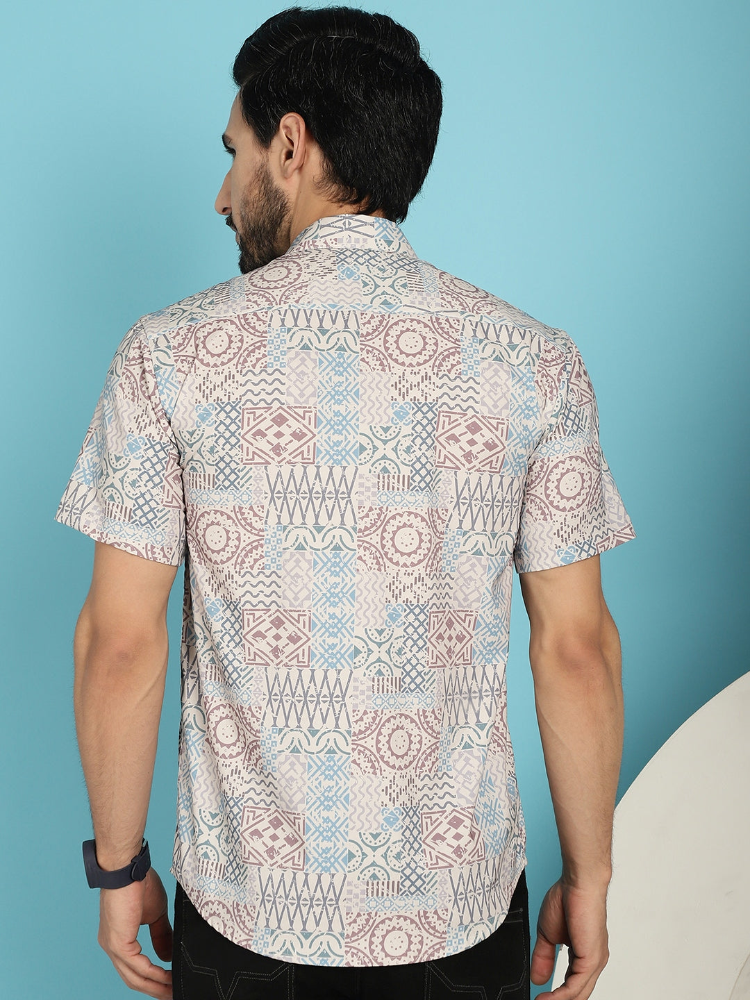 Indian Needle Men's Beige Printed Casual Shirt - Beige