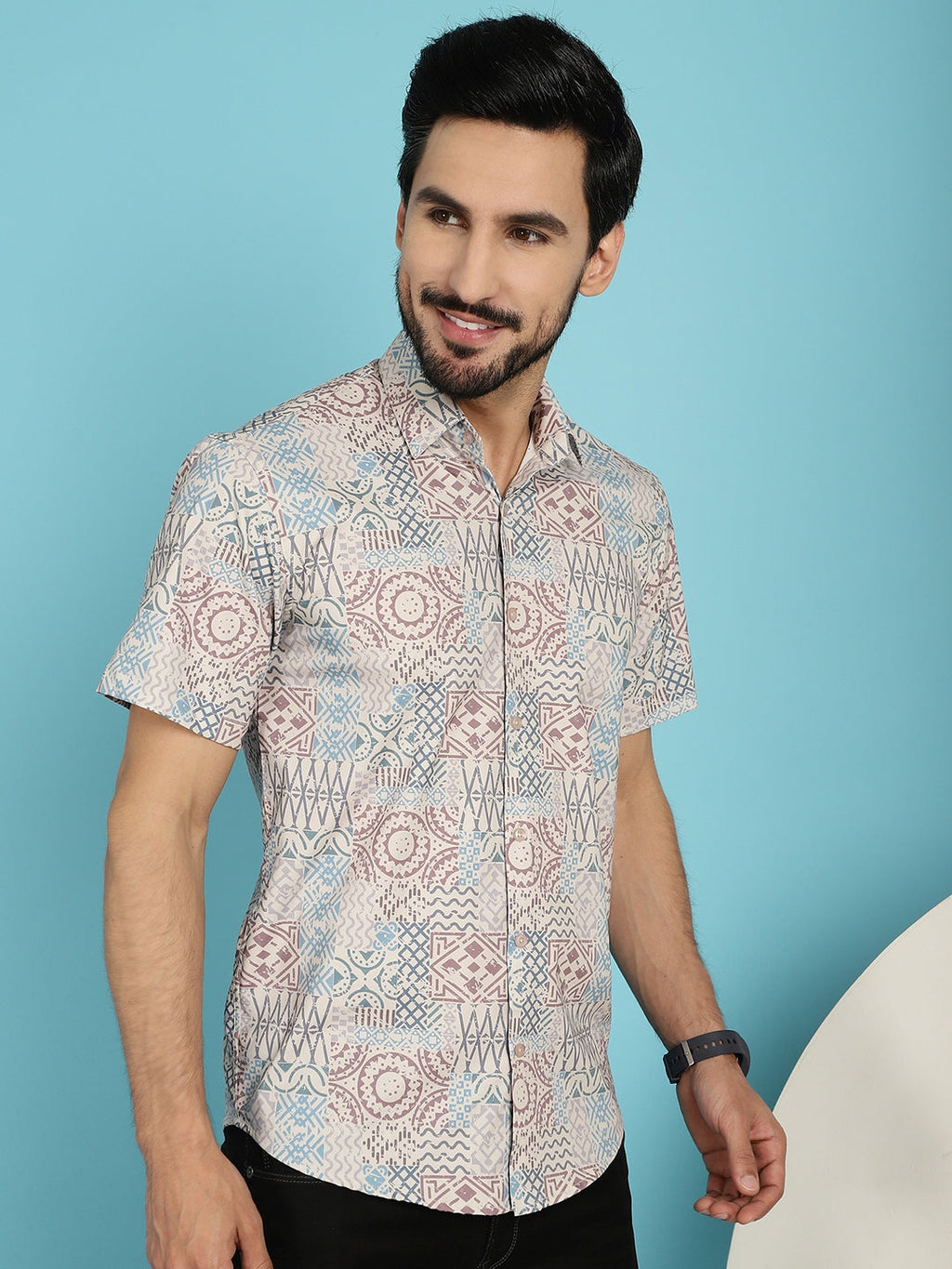 Indian Needle Men's Beige Printed Casual Shirt - Beige