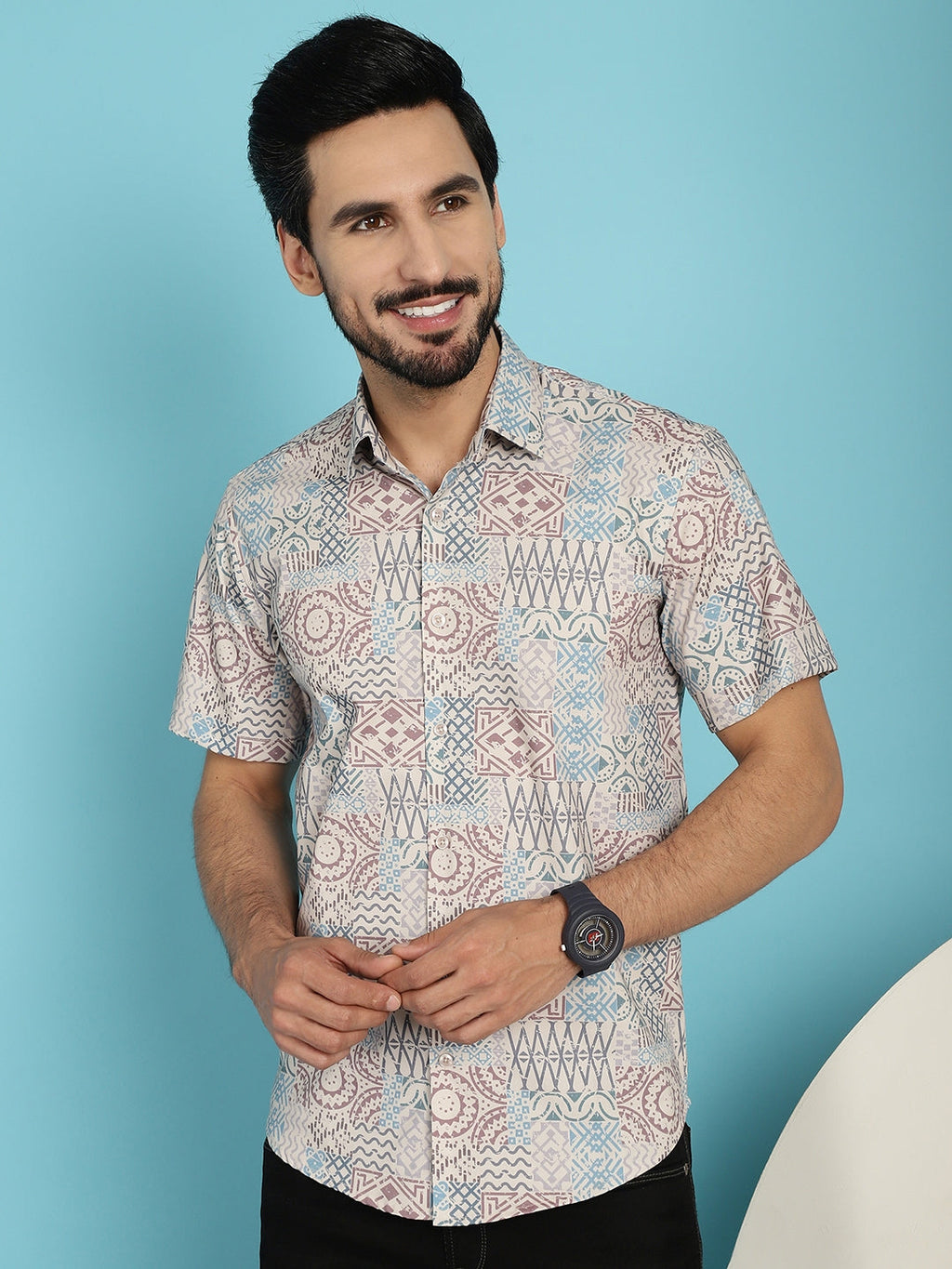 Indian Needle Men's Beige Printed Casual Shirt - Beige