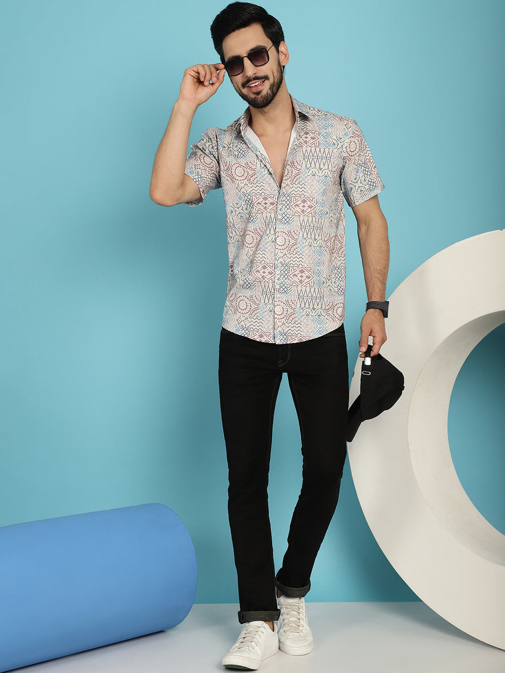 Indian Needle Men's Beige Printed Casual Shirt - Beige
