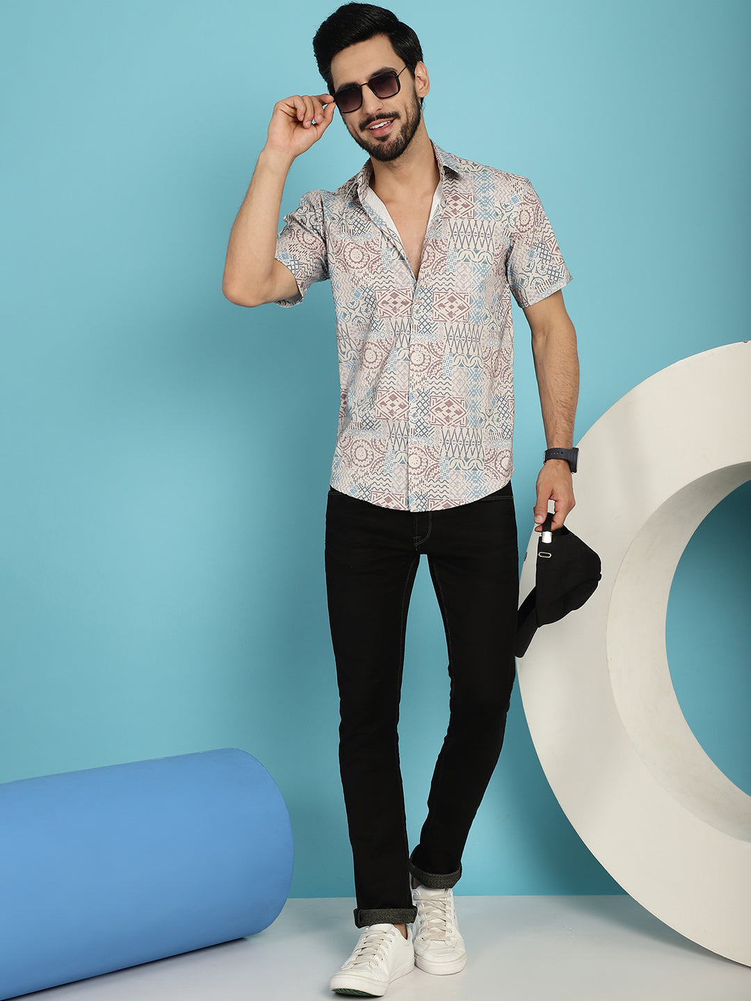 Indian Needle Men's Beige Printed Casual Shirt - Beige