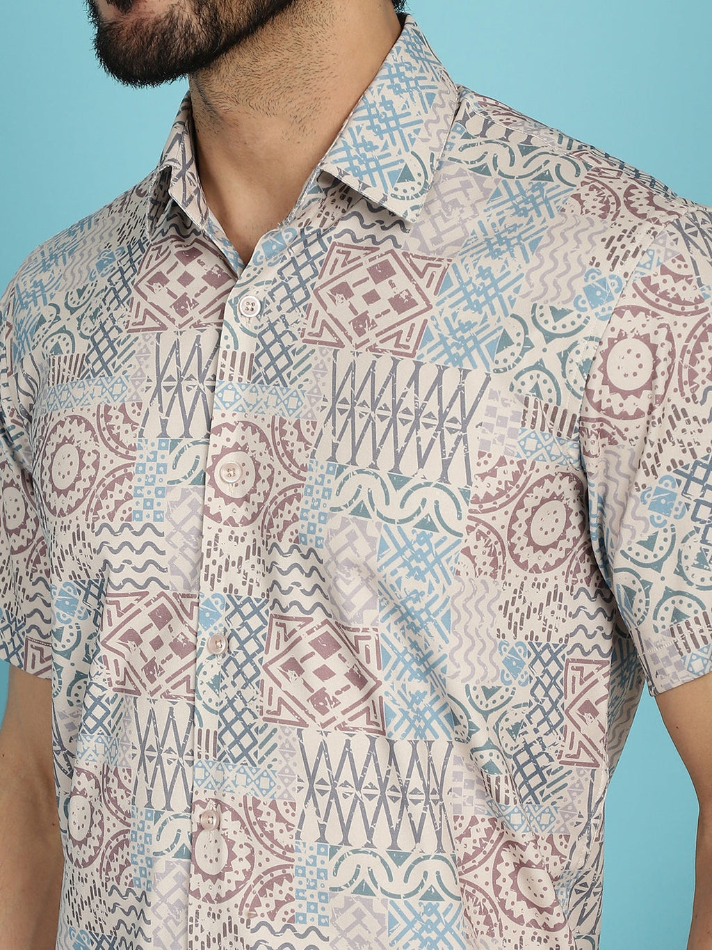 Indian Needle Men's Beige Printed Casual Shirt - Beige