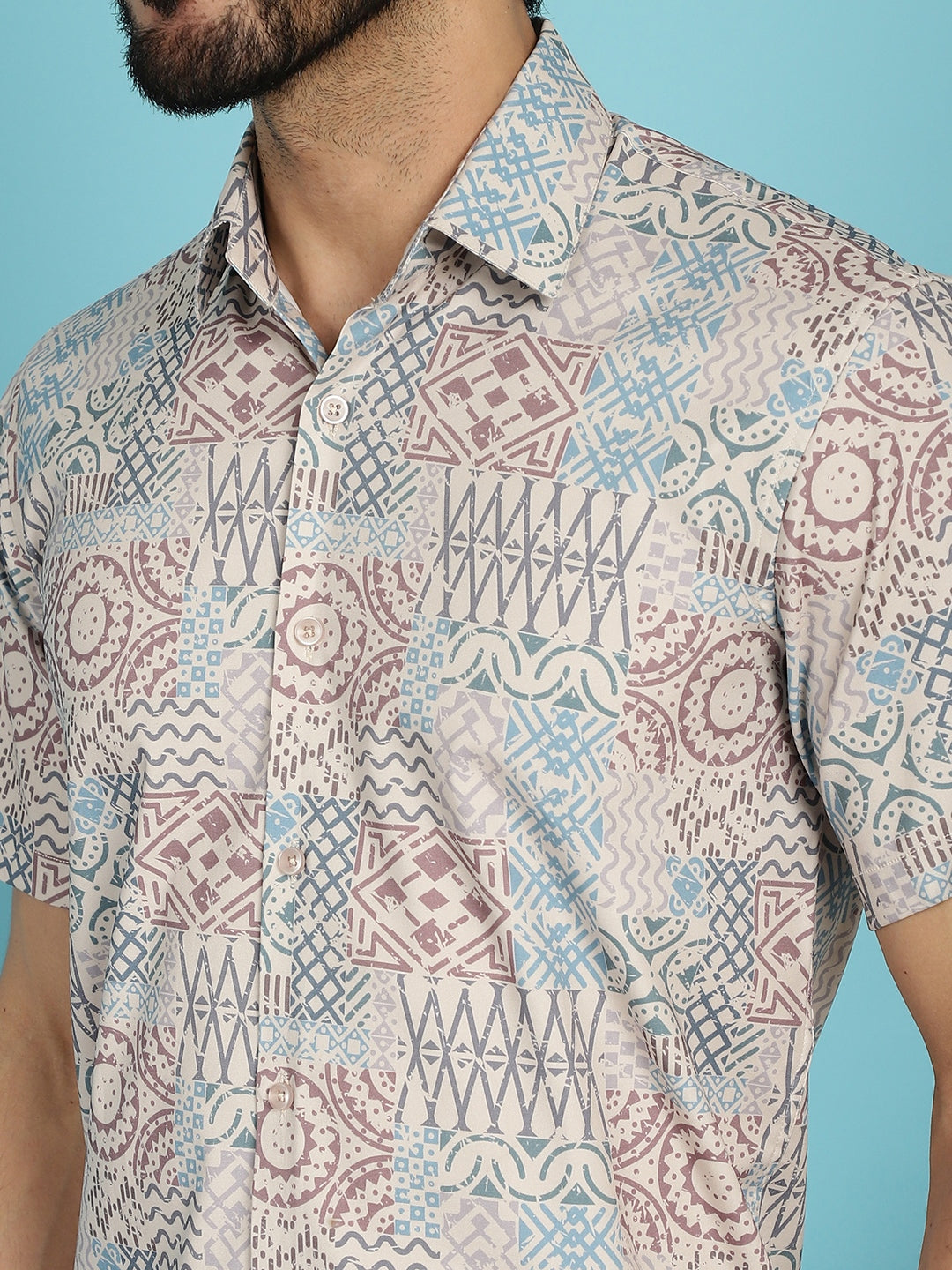 Indian Needle Men's Beige Printed Casual Shirt - Beige