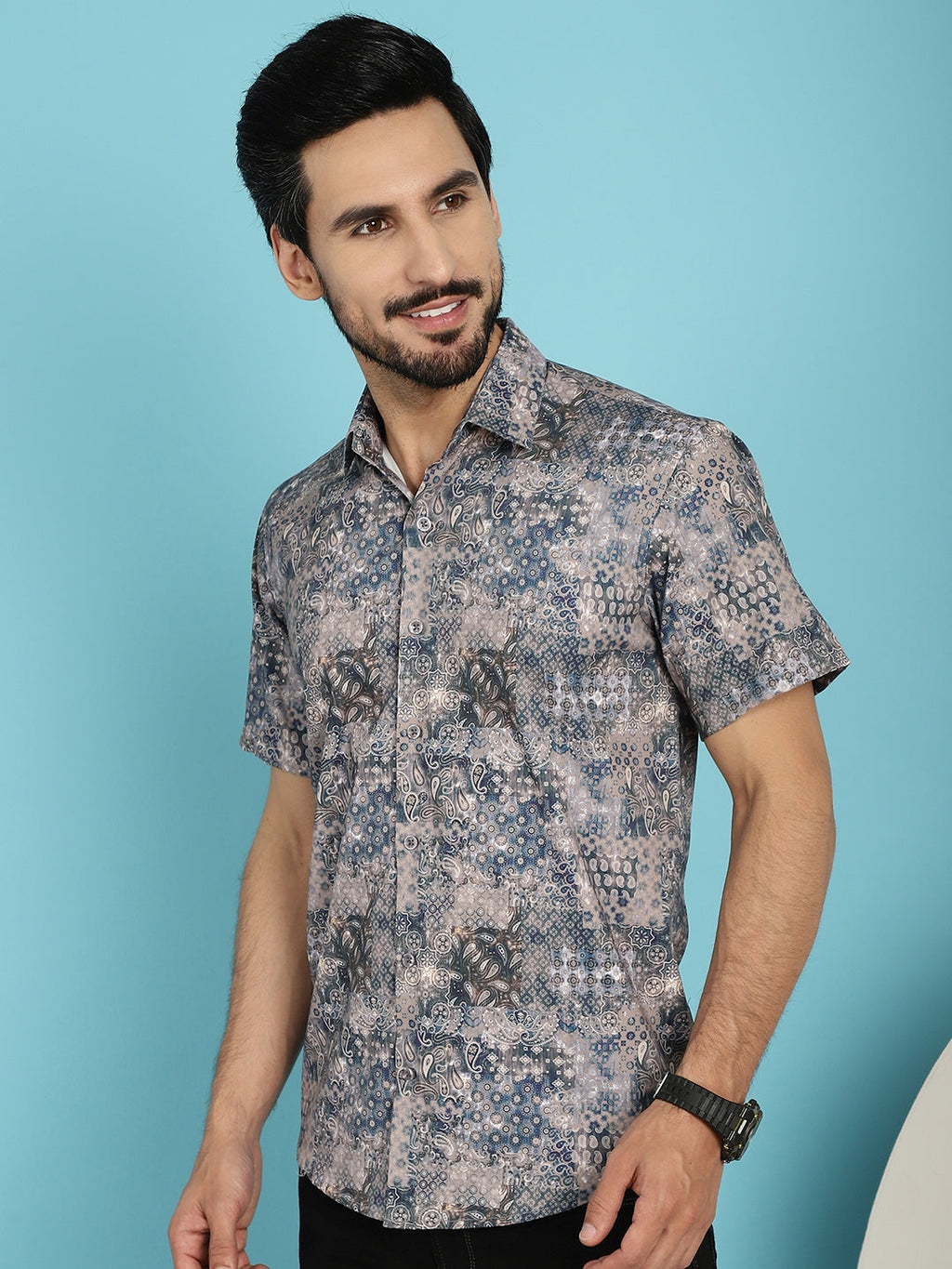Indian Needle Men's Pejali Printed Casual Shirt - Blue