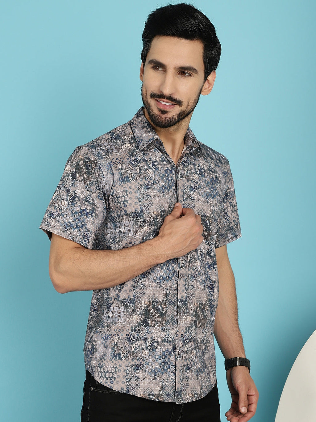 Indian Needle Men's Pejali Printed Casual Shirt - Blue