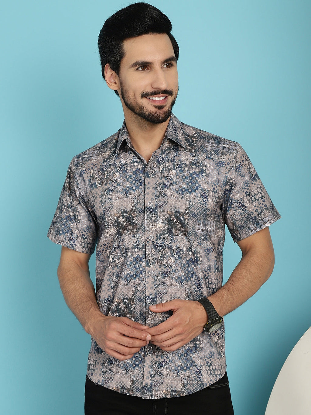 Indian Needle Men's Pejali Printed Casual Shirt - Blue