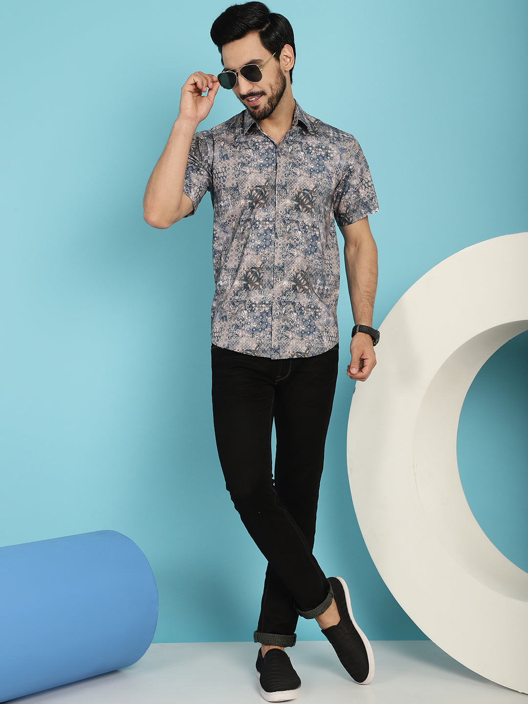 Indian Needle Men's Pejali Printed Casual Shirt - Blue