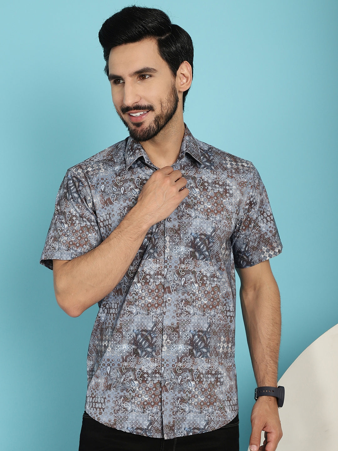 Indian Needle Men's Pejali Printed Casual Shirt - Brown