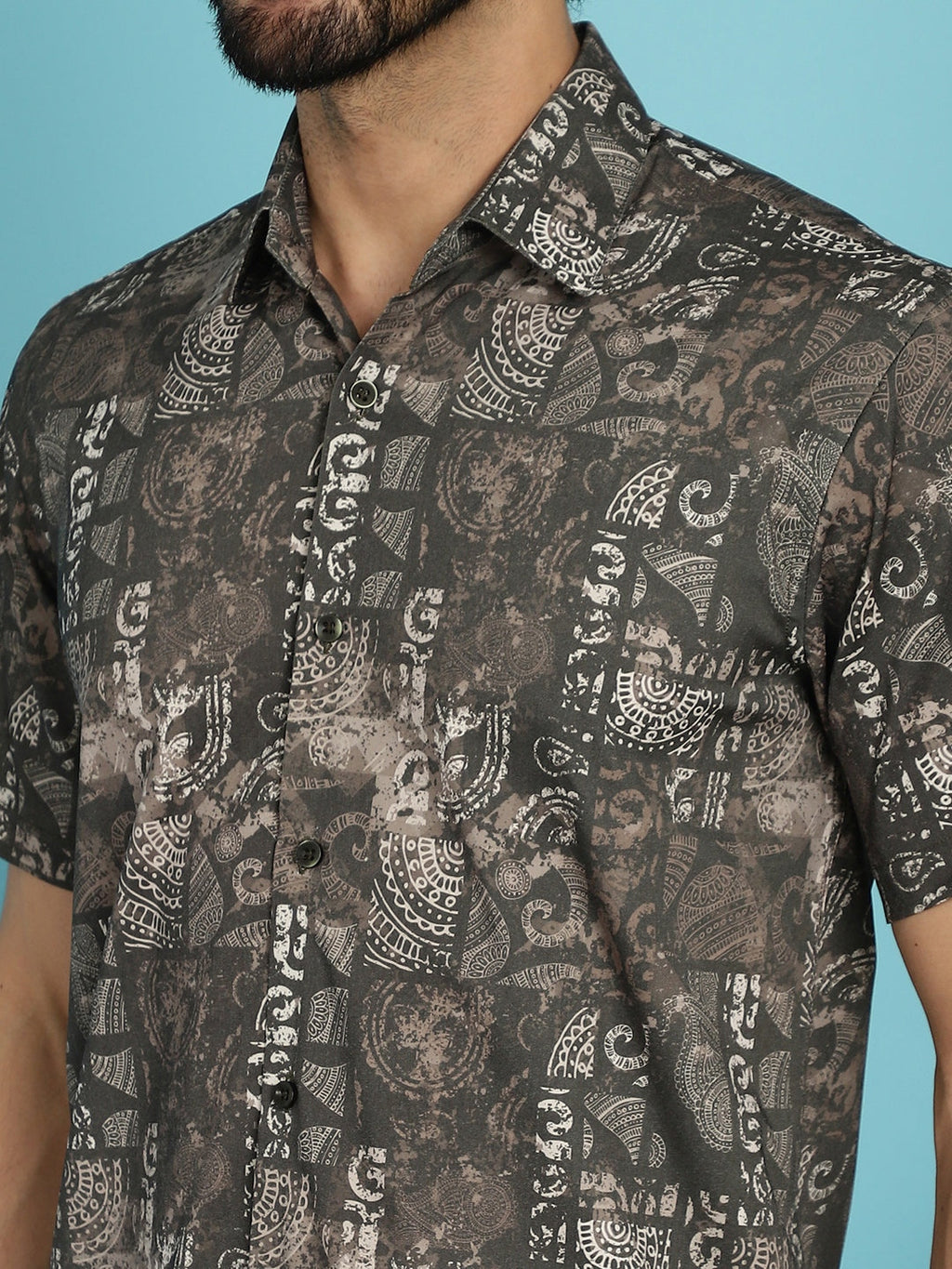 Indian Needle Men's Printed Casual Shirt - Brown