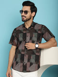 Indian Needle Men's Floral Printed Casual Shirt - Brown