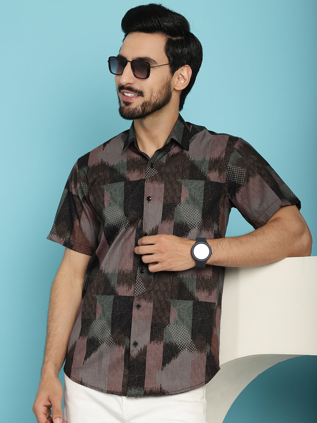 Indian Needle Men's Floral Printed Casual Shirt - Brown
