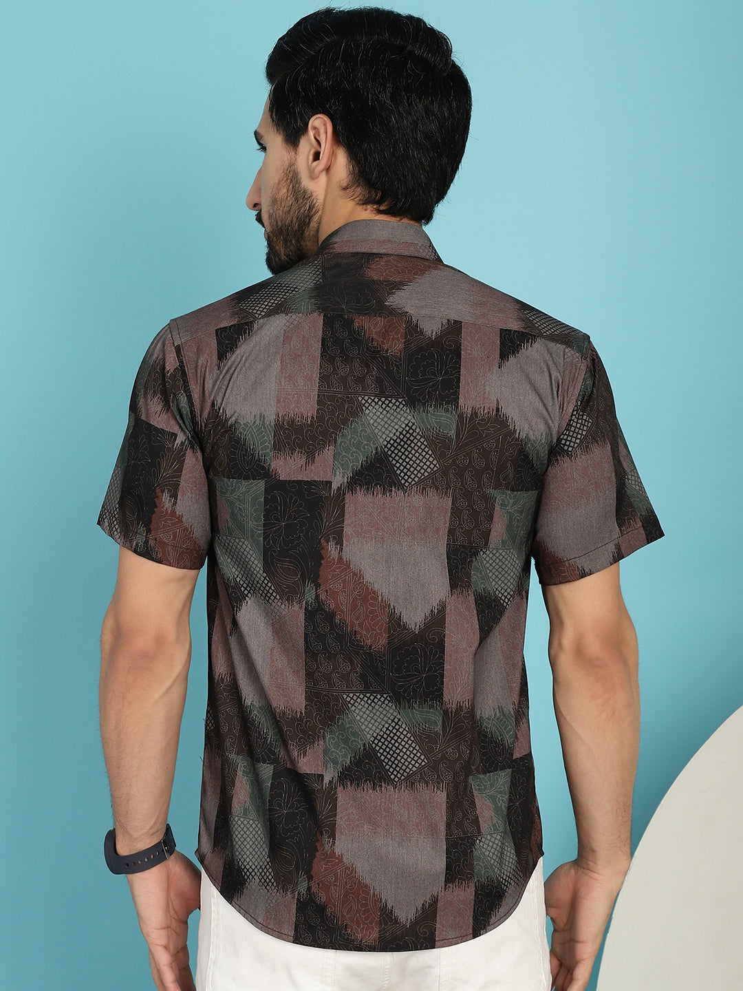 Indian Needle Men's Floral Printed Casual Shirt - Brown