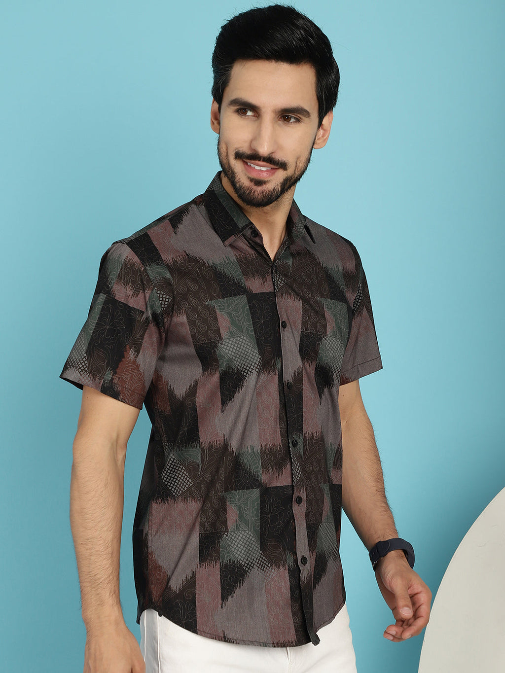 Indian Needle Men's Floral Printed Casual Shirt - Brown