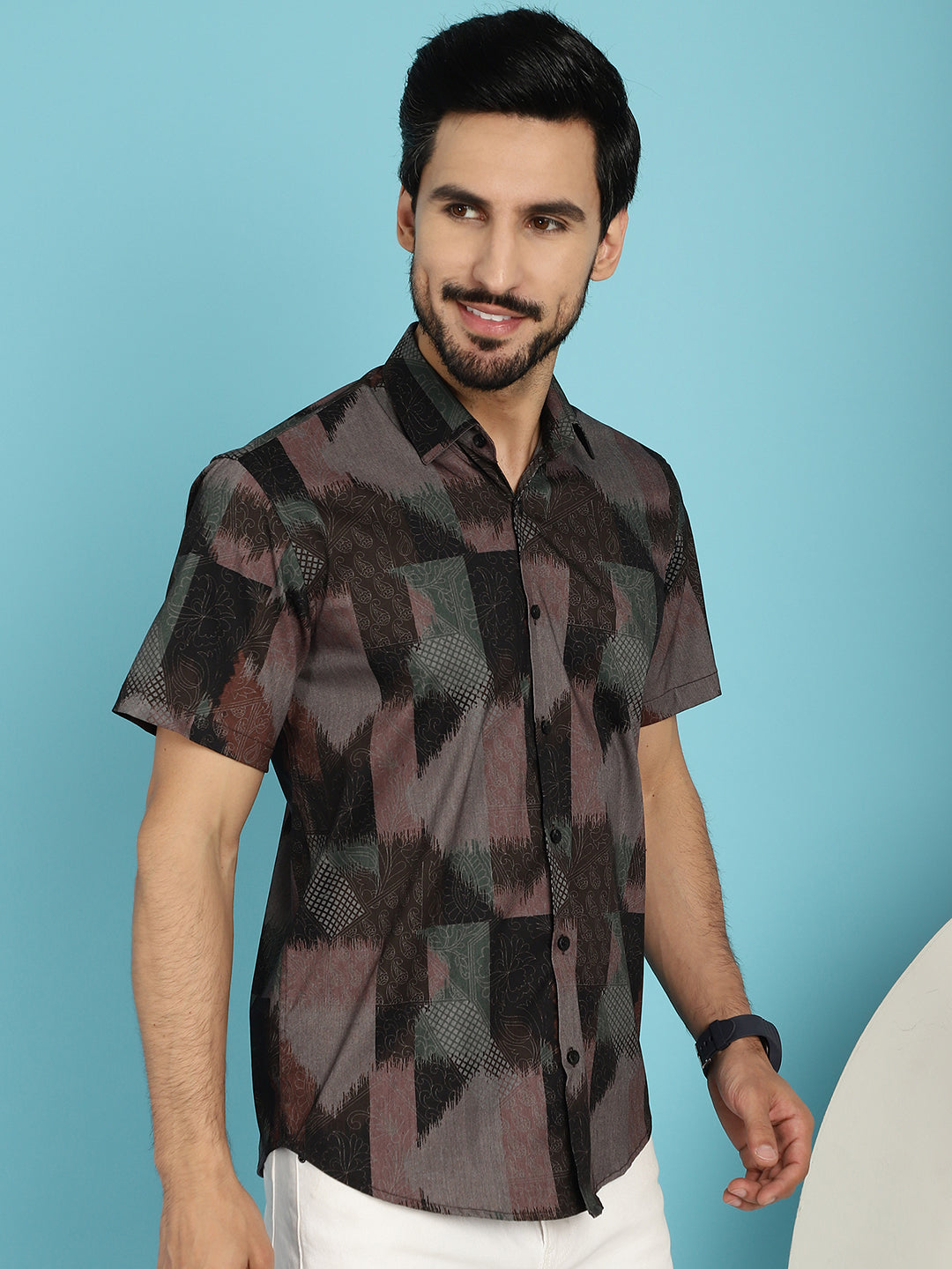 Indian Needle Men's Floral Printed Casual Shirt - Brown