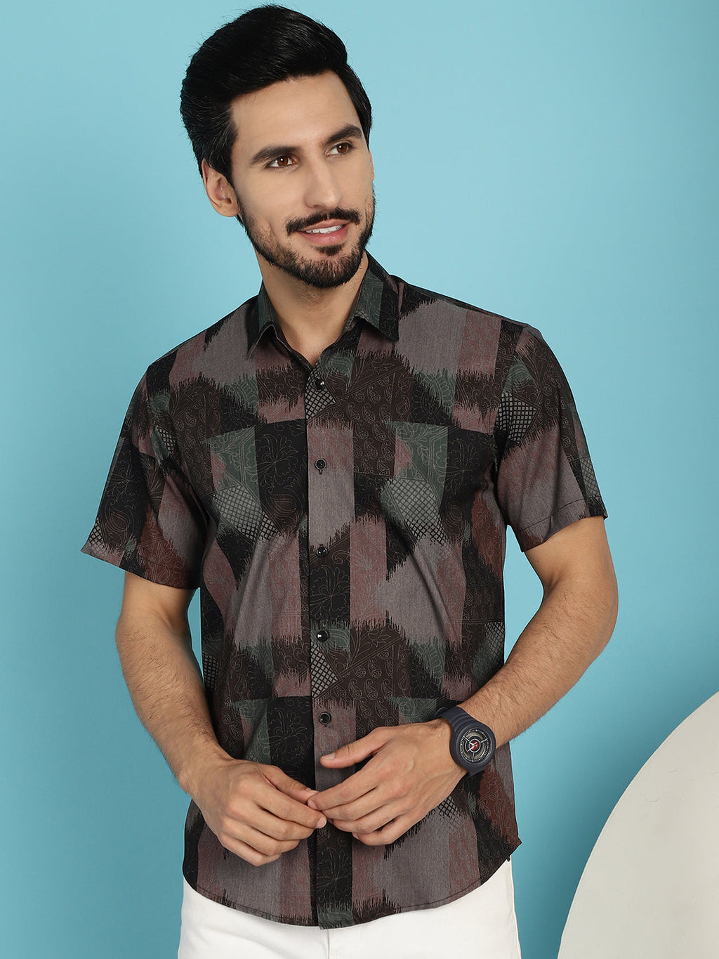 Indian Needle Men's Floral Printed Casual Shirt - Brown