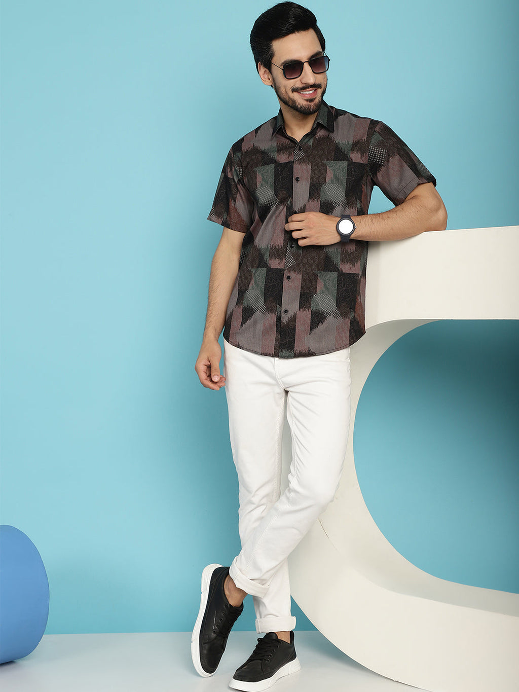 Indian Needle Men's Floral Printed Casual Shirt - Brown