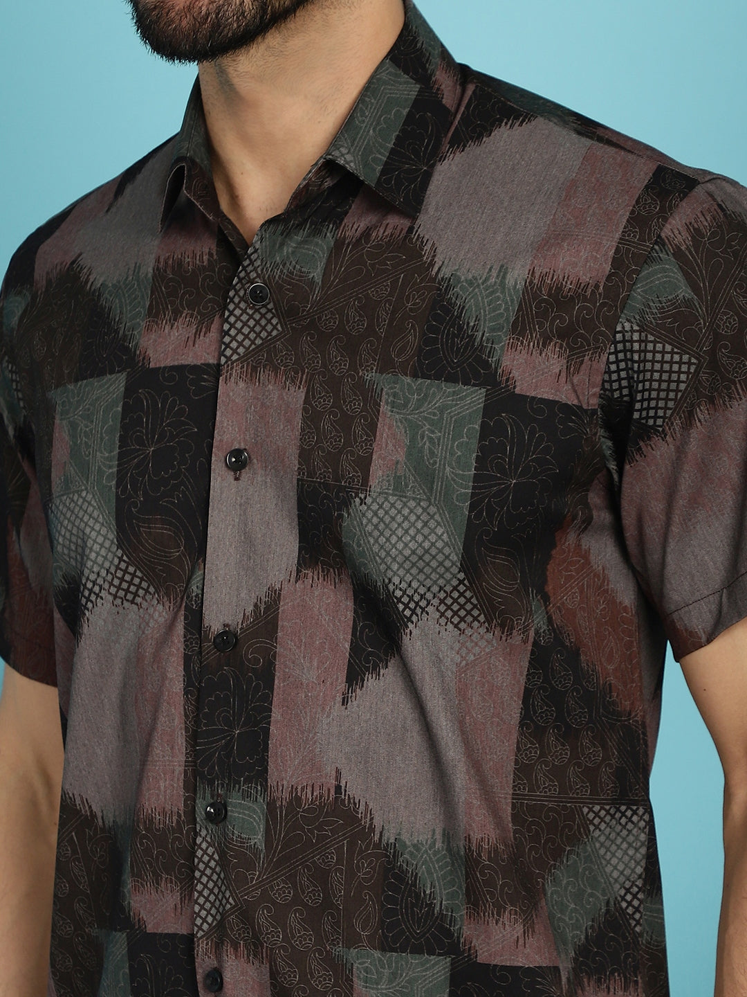 Indian Needle Men's Floral Printed Casual Shirt - Brown