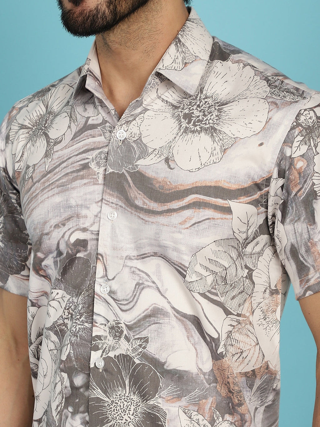 Indian Needle Men's Floral Printed Casual Shirt - Cream